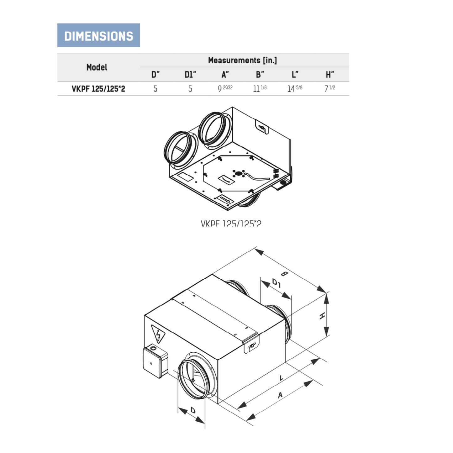 Vents VKP 125/125 *2 Inline Centrifugal fan