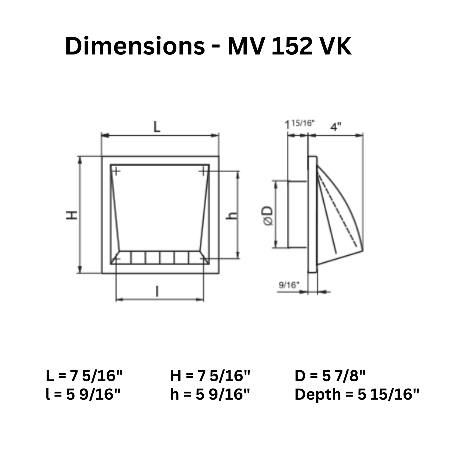 Vents MV 152 VK Vent Hood - Single