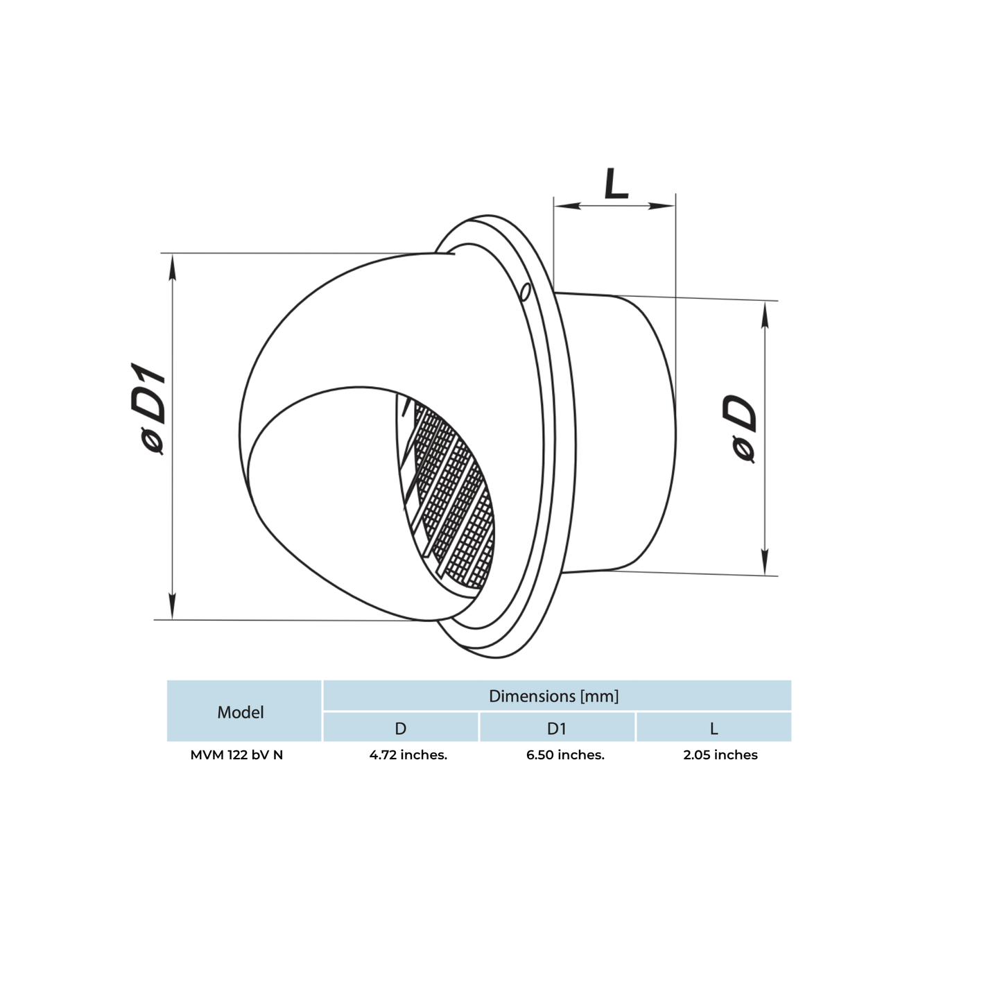 Vents MVM 122 bVs N Stainless Steel Vent Hood - 5"