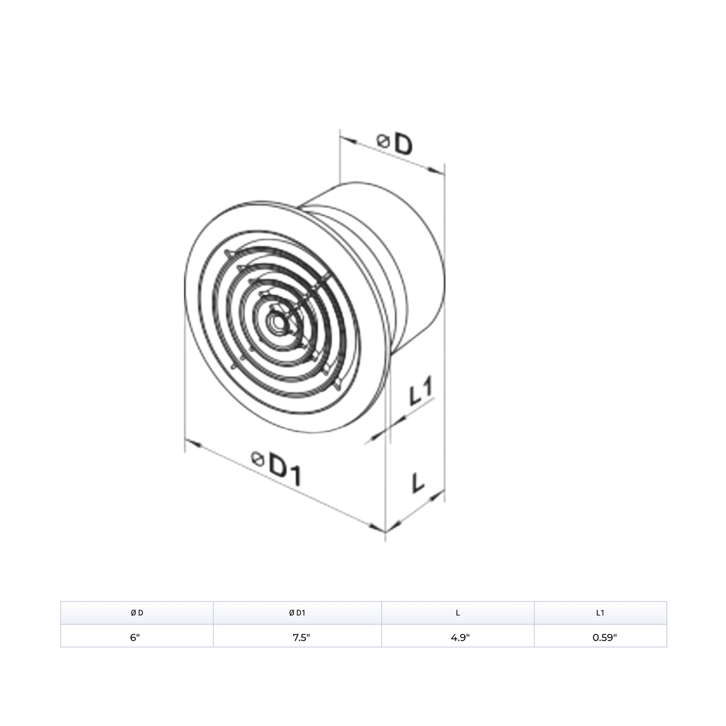 Vents 150 PF Turbo Axial Wall Fan - 6"